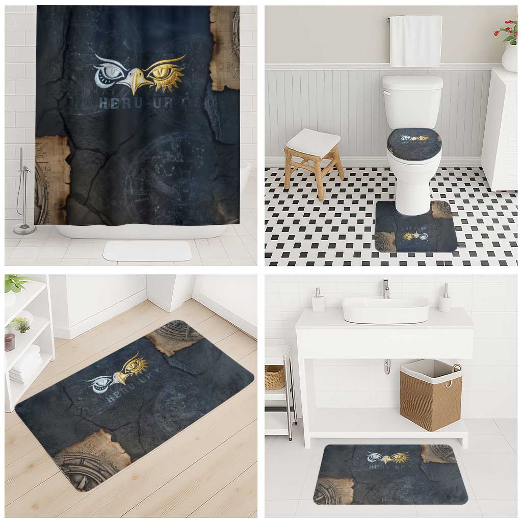 Heru-Ur Falcon Eyes Bathroom Set Solar Disk Ancient Egyptian Mythology in Dark Stone