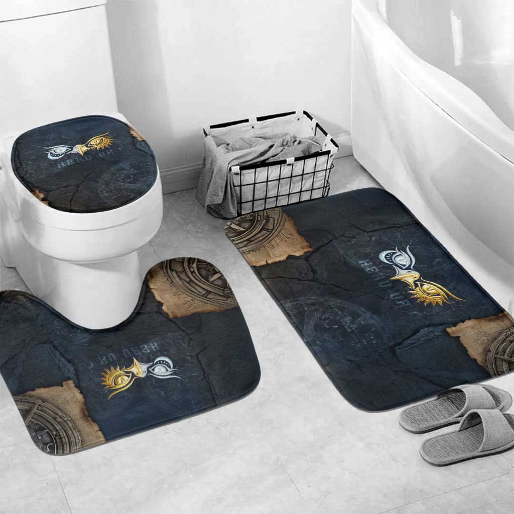 Heru-Ur Falcon Eyes Bathroom Set Solar Disk Ancient Egyptian Mythology in Dark Stone