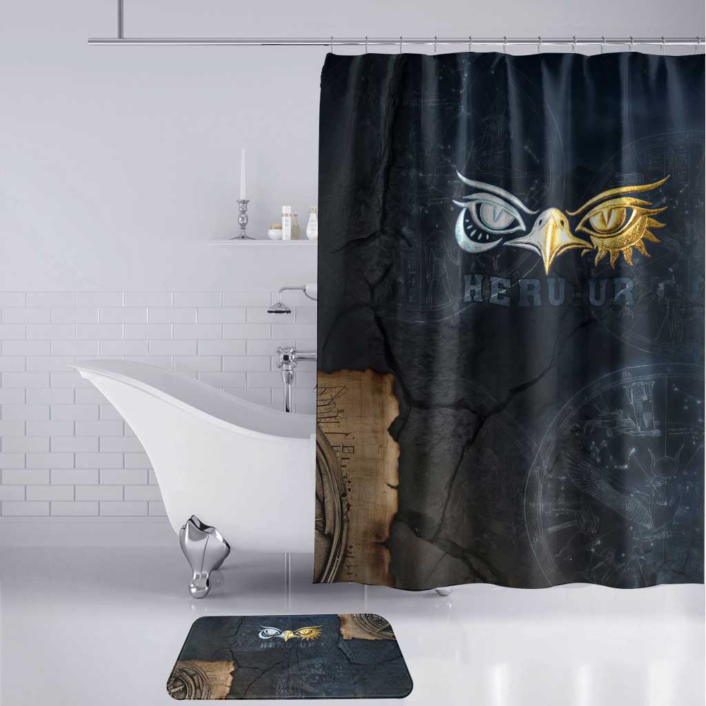 Heru-Ur Falcon Eyes Bathroom Set Solar Disk Ancient Egyptian Mythology in Dark Stone