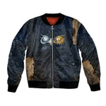 Heru-Ur Falcon Eyes Bomber Jacket Solar Disk Ancient Egyptian Mythology in Dark Stone