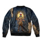 Heru-Ur Falcon Eyes Bomber Jacket Solar Disk Ancient Egyptian Mythology in Dark Stone