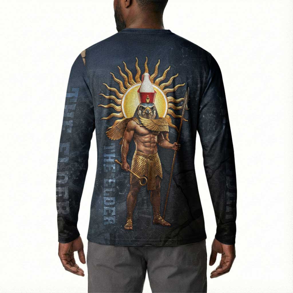 Heru-Ur Falcon Eyes Button Sweatshirt Solar Disk Ancient Egyptian Mythology in Dark Stone