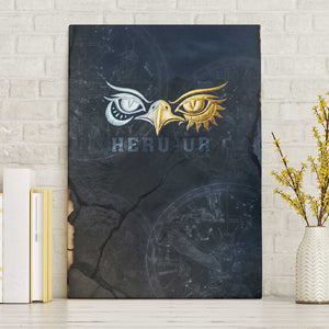 Heru-Ur Falcon Eyes Canvas Wall Art Solar Disk Ancient Egyptian Mythology in Dark Stone