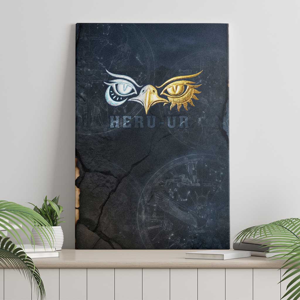 Heru-Ur Falcon Eyes Canvas Wall Art Solar Disk Ancient Egyptian Mythology in Dark Stone