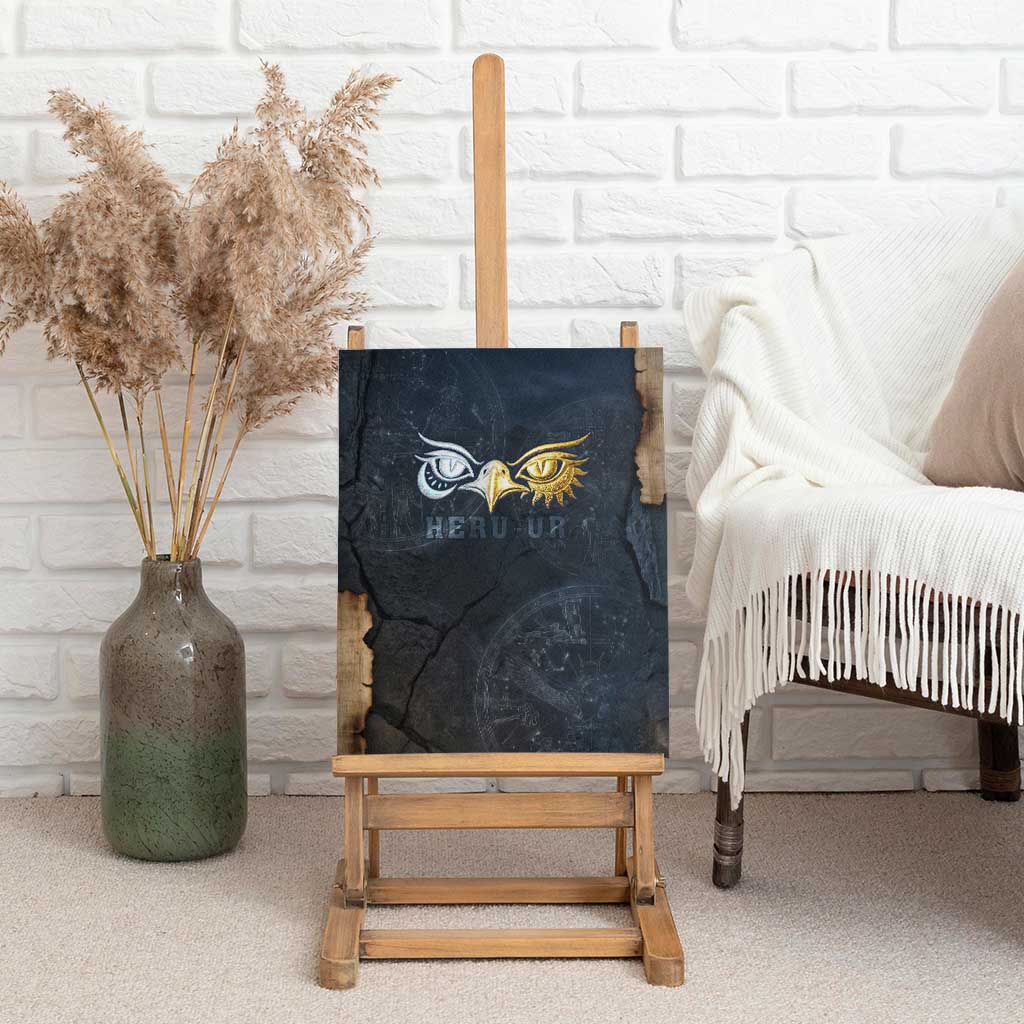 Heru-Ur Falcon Eyes Canvas Wall Art Solar Disk Ancient Egyptian Mythology in Dark Stone