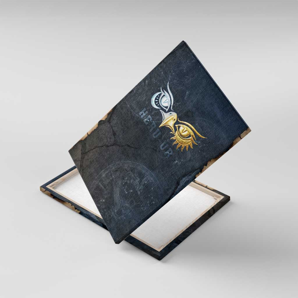 Heru-Ur Falcon Eyes Canvas Wall Art Solar Disk Ancient Egyptian Mythology in Dark Stone