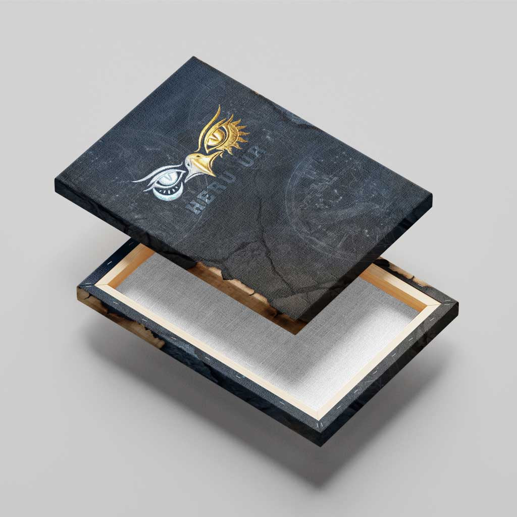 Heru-Ur Falcon Eyes Canvas Wall Art Solar Disk Ancient Egyptian Mythology in Dark Stone