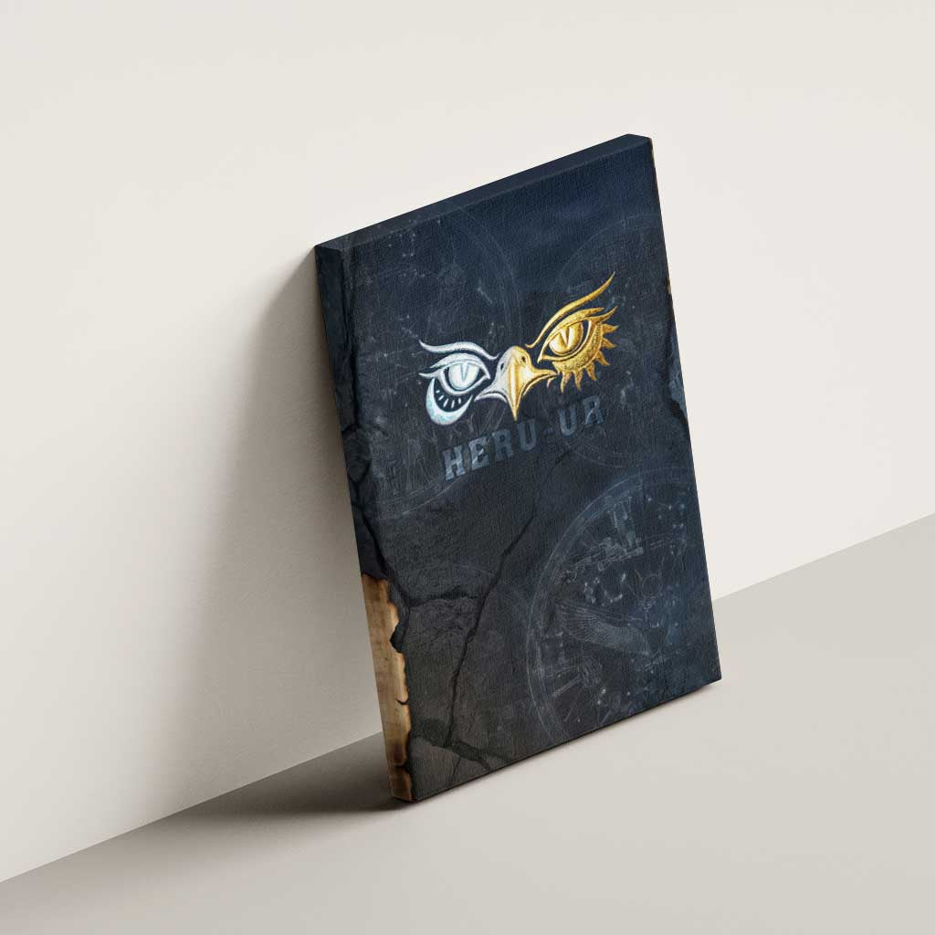 Heru-Ur Falcon Eyes Canvas Wall Art Solar Disk Ancient Egyptian Mythology in Dark Stone