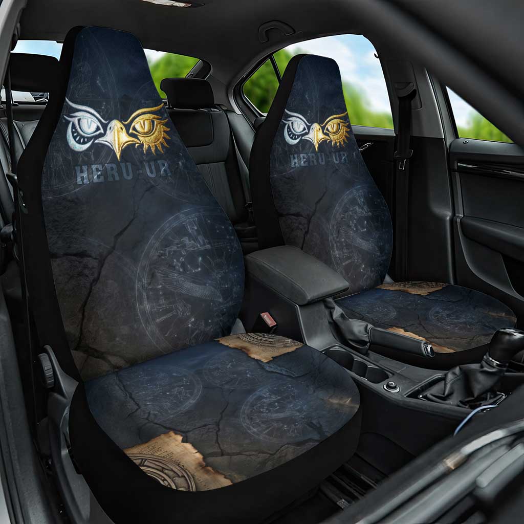 Heru-Ur Falcon Eyes Car Seat Cover Solar Disk Ancient Egyptian Mythology in Dark Stone