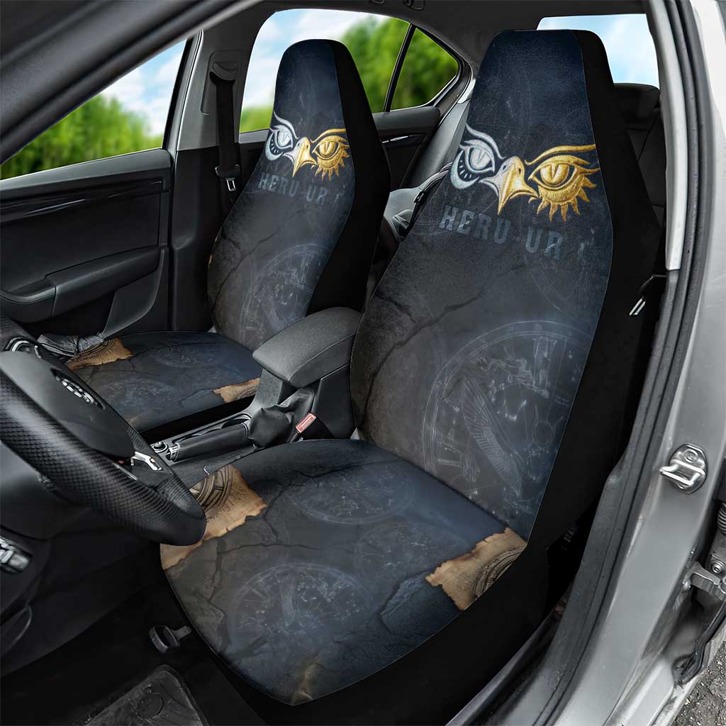 Heru-Ur Falcon Eyes Car Seat Cover Solar Disk Ancient Egyptian Mythology in Dark Stone