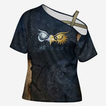 Heru-Ur Falcon Eyes Cross Shoulder Shirt Solar Disk Ancient Egyptian Mythology in Dark Stone