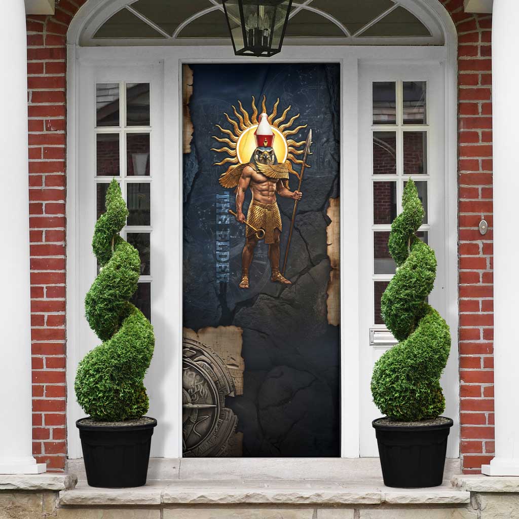 Heru-Ur Falcon Eyes Door Cover Solar Disk Ancient Egyptian Mythology in Dark Stone