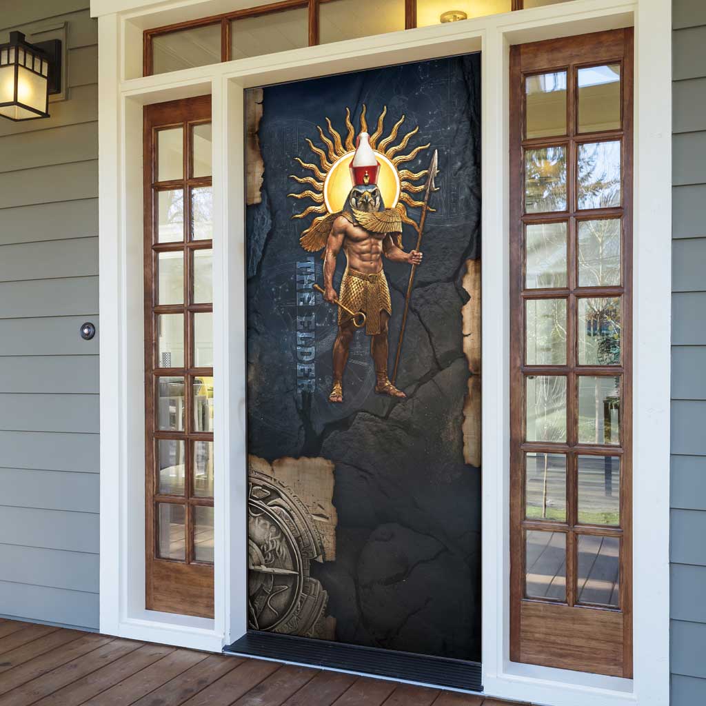 Heru-Ur Falcon Eyes Door Cover Solar Disk Ancient Egyptian Mythology in Dark Stone