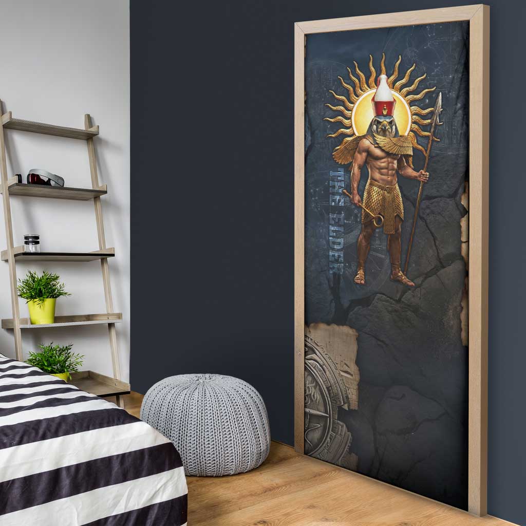 Heru-Ur Falcon Eyes Door Cover Solar Disk Ancient Egyptian Mythology in Dark Stone