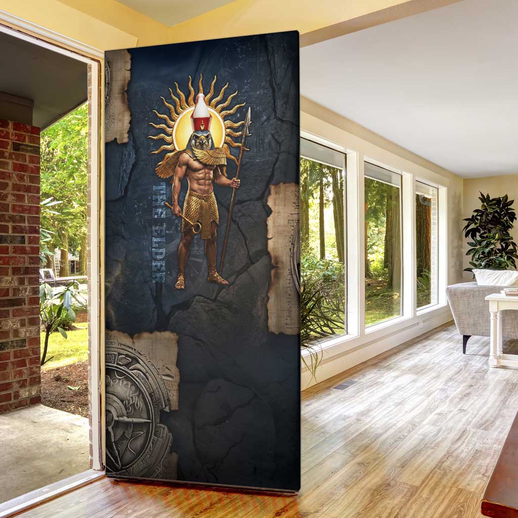 Heru-Ur Falcon Eyes Door Cover Solar Disk Ancient Egyptian Mythology in Dark Stone