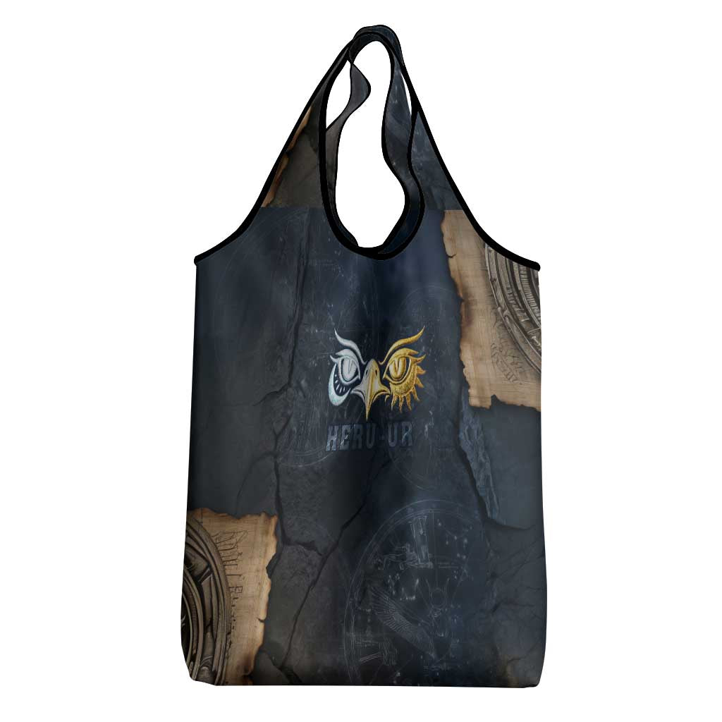 Heru-Ur Falcon Eyes Grocery Bag Solar Disk Ancient Egyptian Mythology in Dark Stone