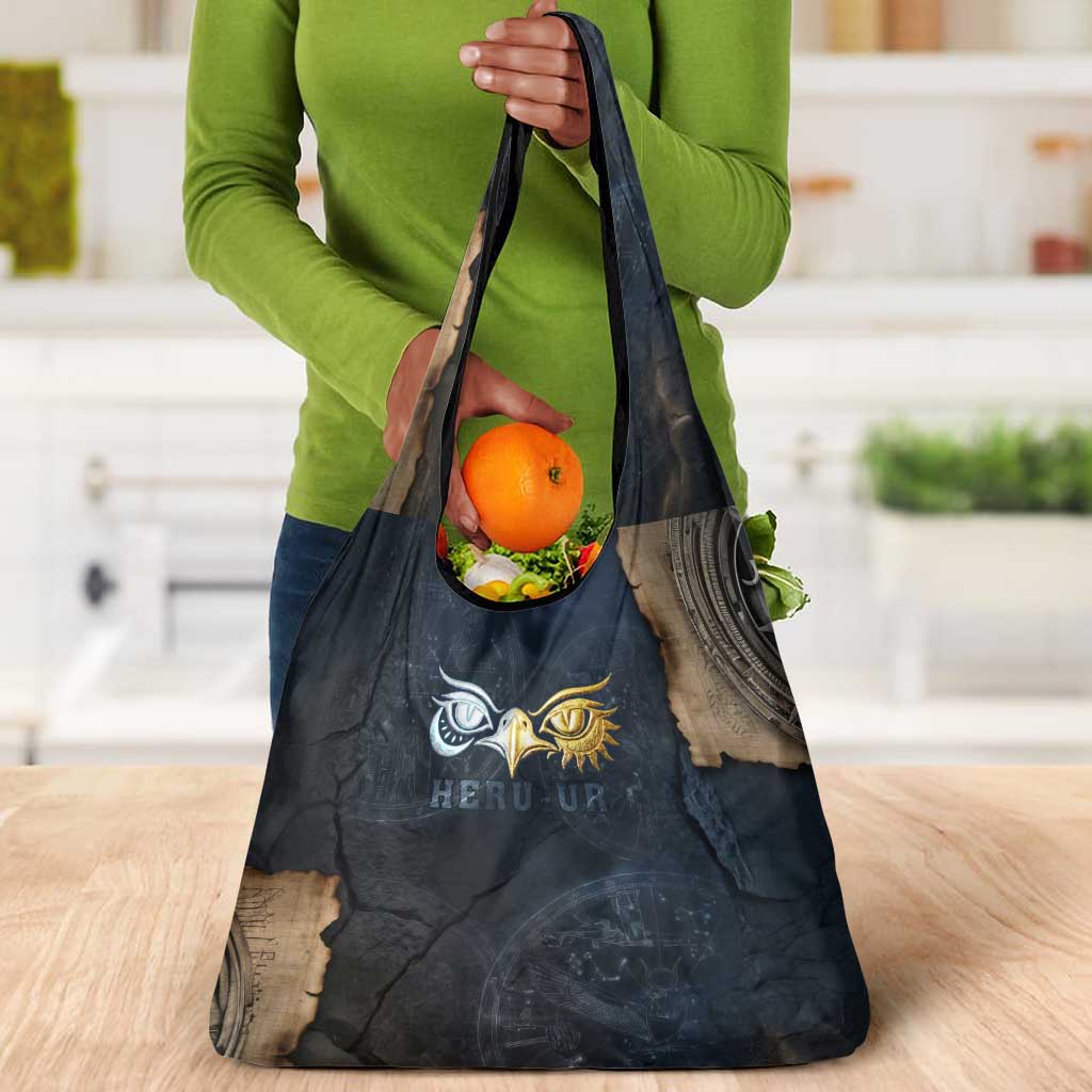 Heru-Ur Falcon Eyes Grocery Bag Solar Disk Ancient Egyptian Mythology in Dark Stone