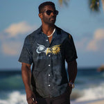 Heru-Ur Falcon Eyes Hawaiian Shirt Solar Disk Ancient Egyptian Mythology in Dark Stone