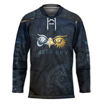 Heru-Ur Falcon Eyes Hockey Jersey Solar Disk Ancient Egyptian Mythology in Dark Stone