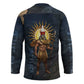 Heru-Ur Falcon Eyes Hockey Jersey Solar Disk Ancient Egyptian Mythology in Dark Stone