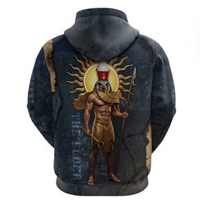 Heru-Ur Falcon Eyes Hoodie Solar Disk Ancient Egyptian Mythology in Dark Stone