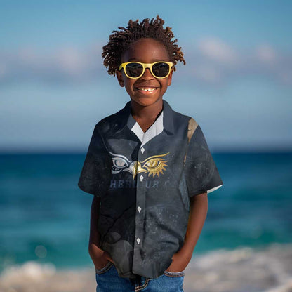 Heru-Ur Falcon Eyes Kid Hawaiian Shirt Solar Disk Ancient Egyptian Mythology in Dark Stone