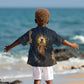 Heru-Ur Falcon Eyes Kid Hawaiian Shirt Solar Disk Ancient Egyptian Mythology in Dark Stone