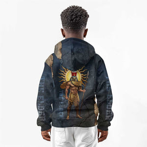 Heru-Ur Falcon Eyes Kid Hoodie Solar Disk Ancient Egyptian Mythology in Dark Stone