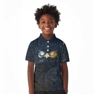Heru-Ur Falcon Eyes Kid Polo Shirt Solar Disk Ancient Egyptian Mythology in Dark Stone