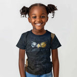 Heru-Ur Falcon Eyes Kid T shirt Solar Disk Ancient Egyptian Mythology in Dark Stone