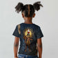 Heru-Ur Falcon Eyes Kid T shirt Solar Disk Ancient Egyptian Mythology in Dark Stone