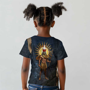 Heru-Ur Falcon Eyes Kid T shirt Solar Disk Ancient Egyptian Mythology in Dark Stone