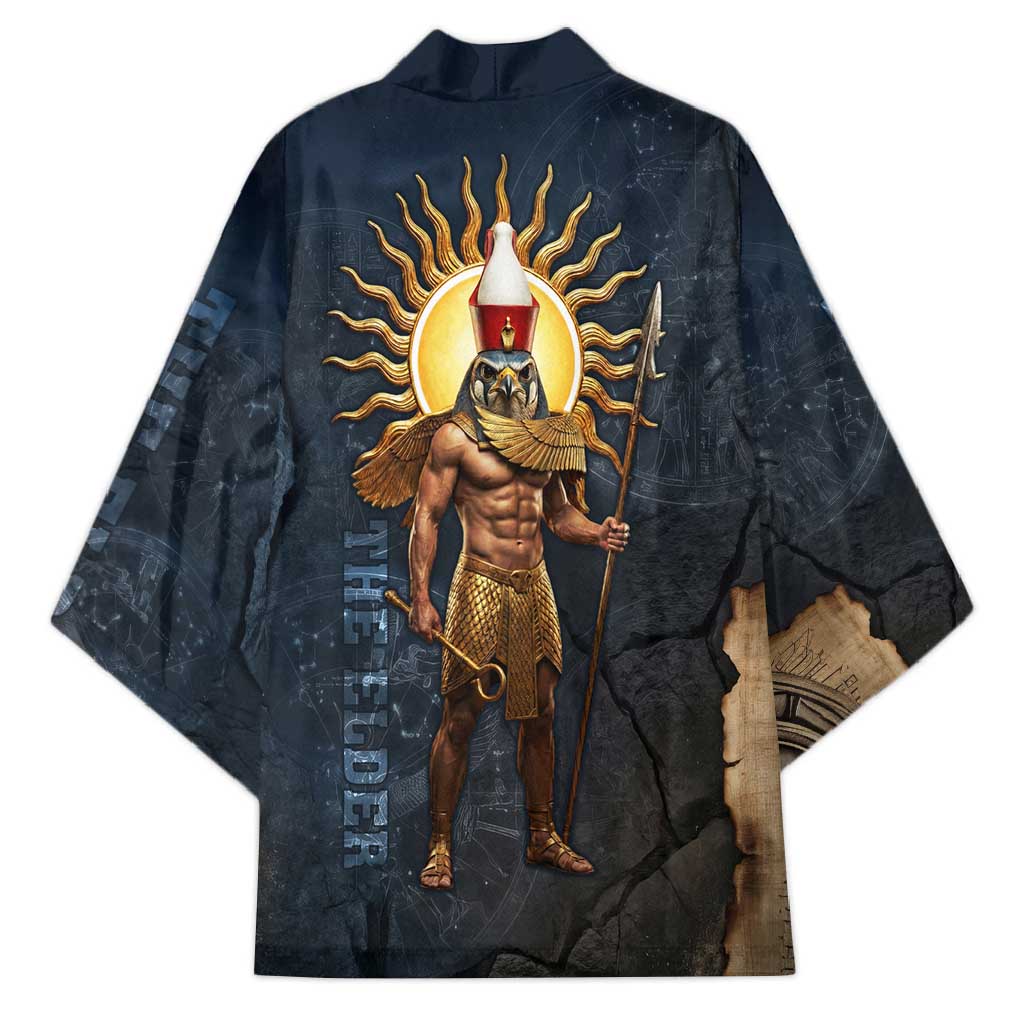 Heru-Ur Falcon Eyes Kimono Solar Disk Ancient Egyptian Mythology in Dark Stone