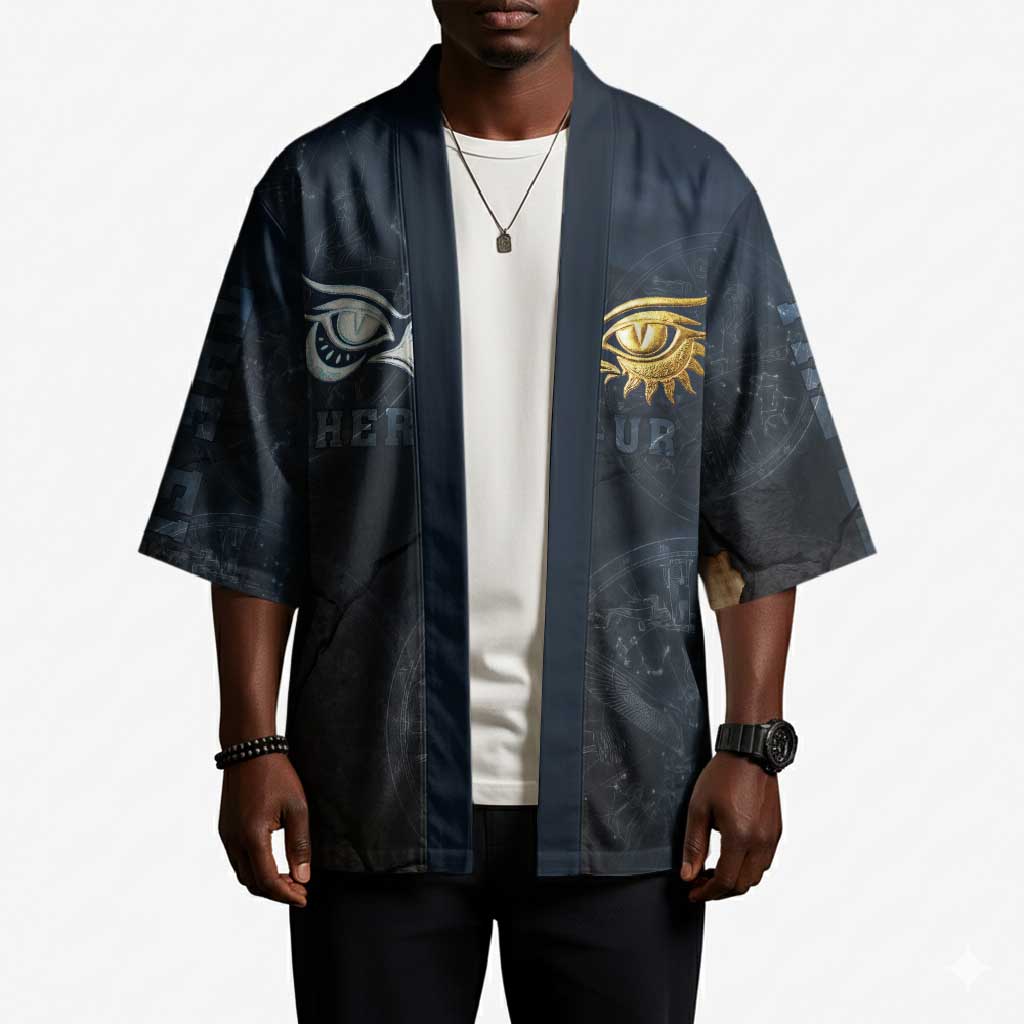 Heru-Ur Falcon Eyes Kimono Solar Disk Ancient Egyptian Mythology in Dark Stone
