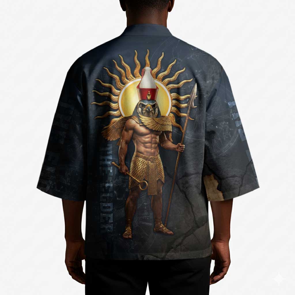 Heru-Ur Falcon Eyes Kimono Solar Disk Ancient Egyptian Mythology in Dark Stone