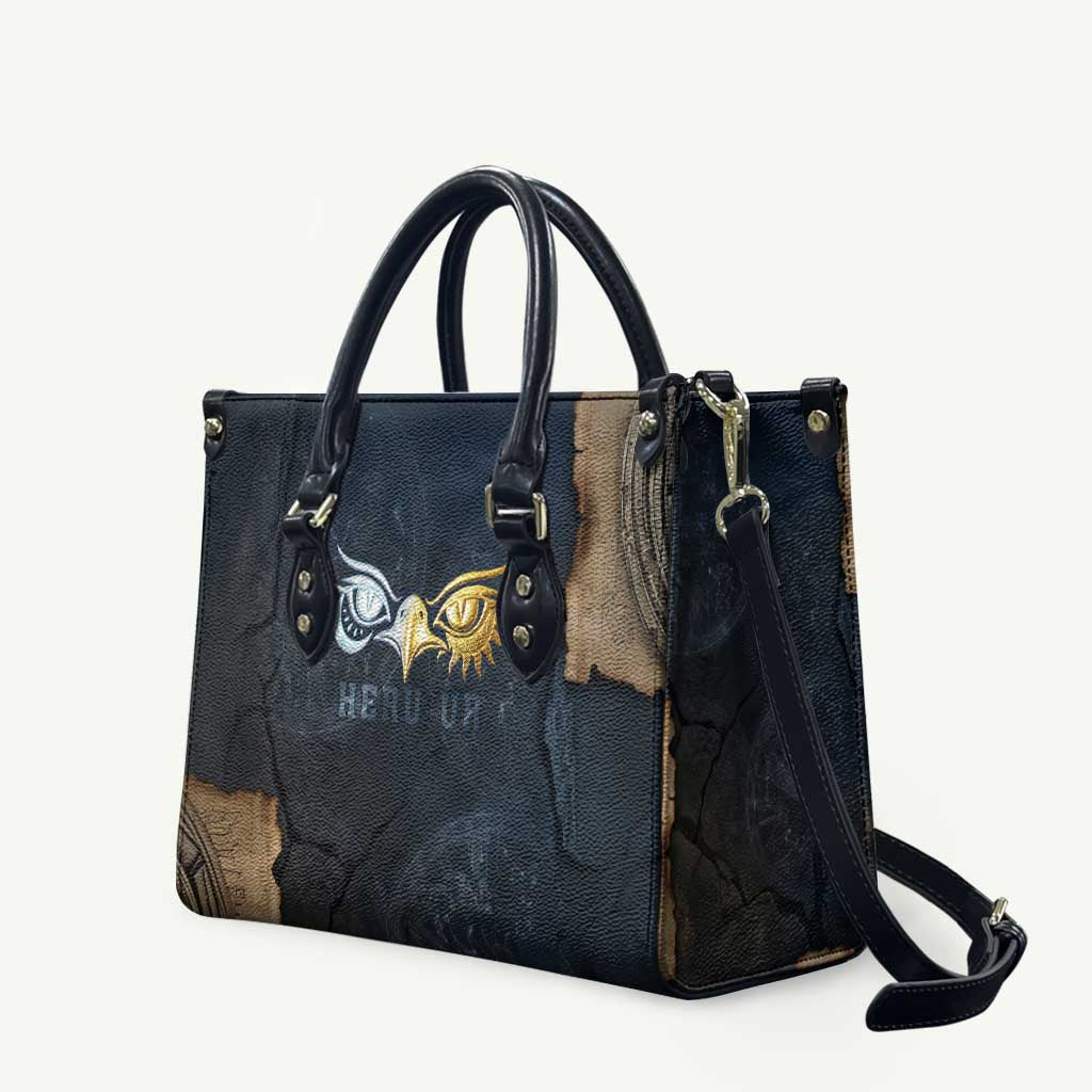 Heru-Ur Falcon Eyes Leather Bag Solar Disk Ancient Egyptian Mythology in Dark Stone