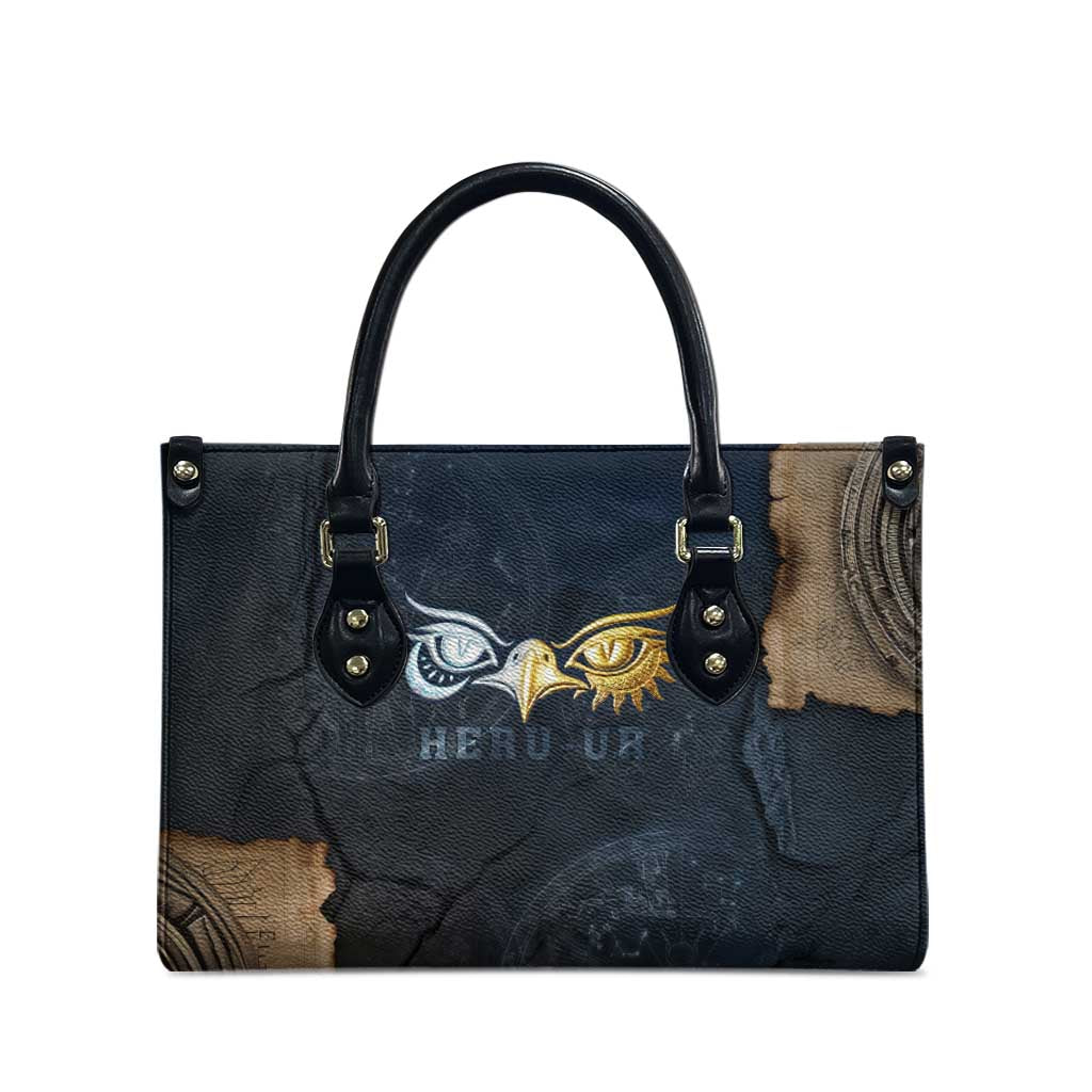 Heru-Ur Falcon Eyes Leather Bag Solar Disk Ancient Egyptian Mythology in Dark Stone