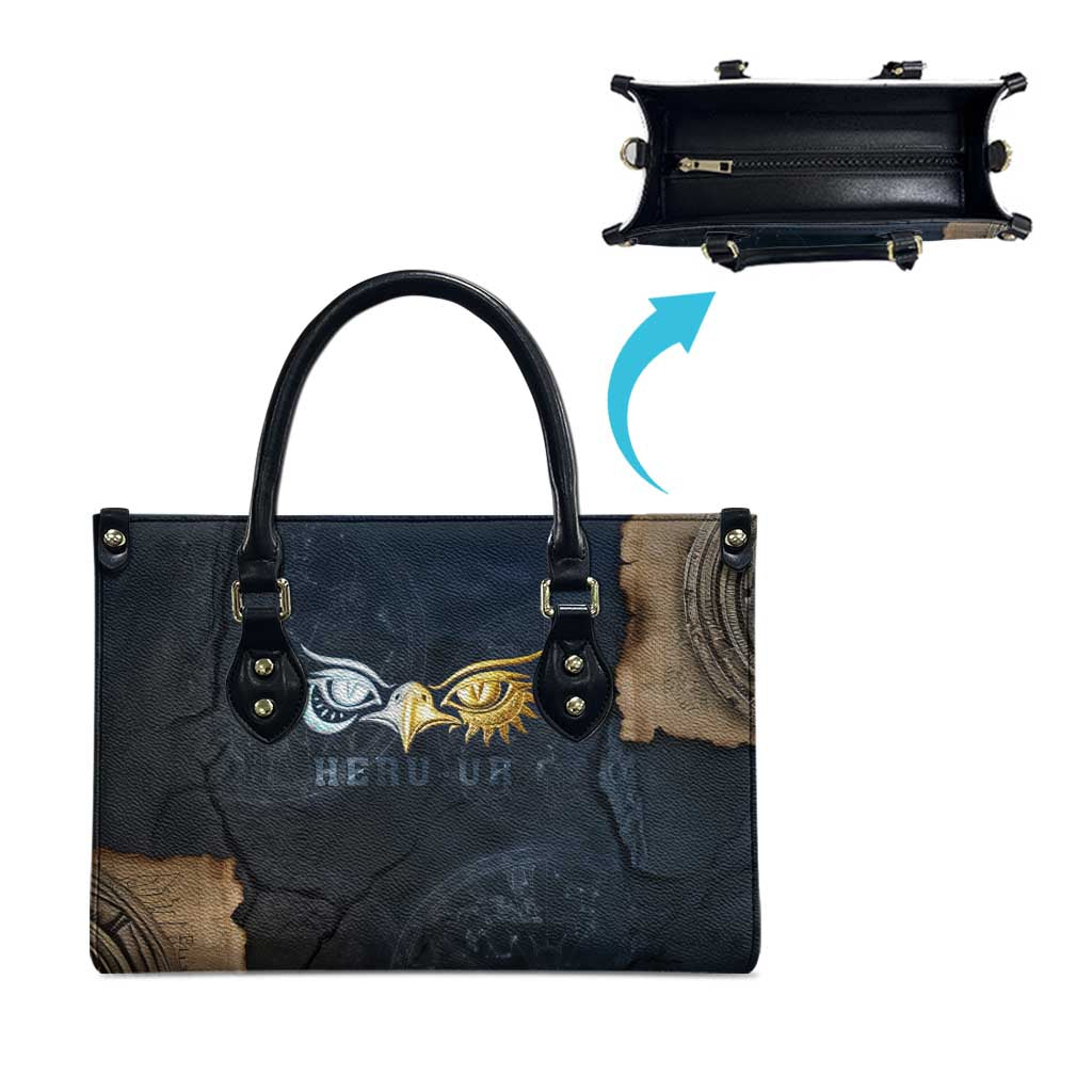 Heru-Ur Falcon Eyes Leather Bag Solar Disk Ancient Egyptian Mythology in Dark Stone