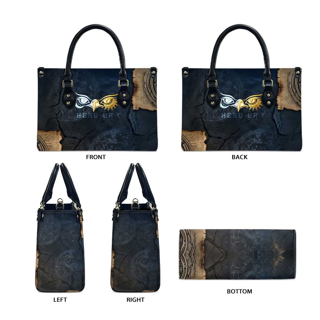 Heru-Ur Falcon Eyes Leather Bag Solar Disk Ancient Egyptian Mythology in Dark Stone