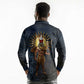 Heru-Ur Falcon Eyes Long Sleeve Polo Shirt Solar Disk Ancient Egyptian Mythology in Dark Stone