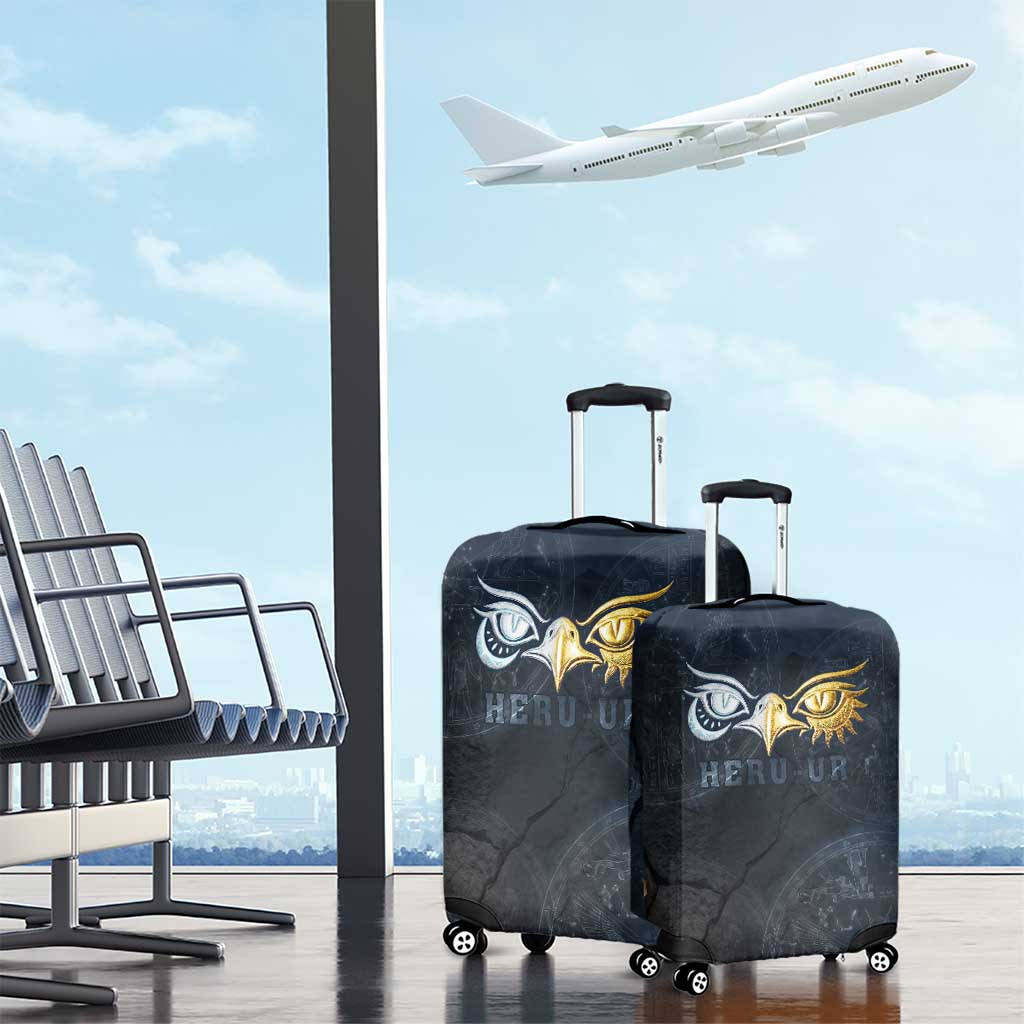 Heru-Ur Falcon Eyes Luggage Cover Solar Disk Ancient Egyptian Mythology in Dark Stone