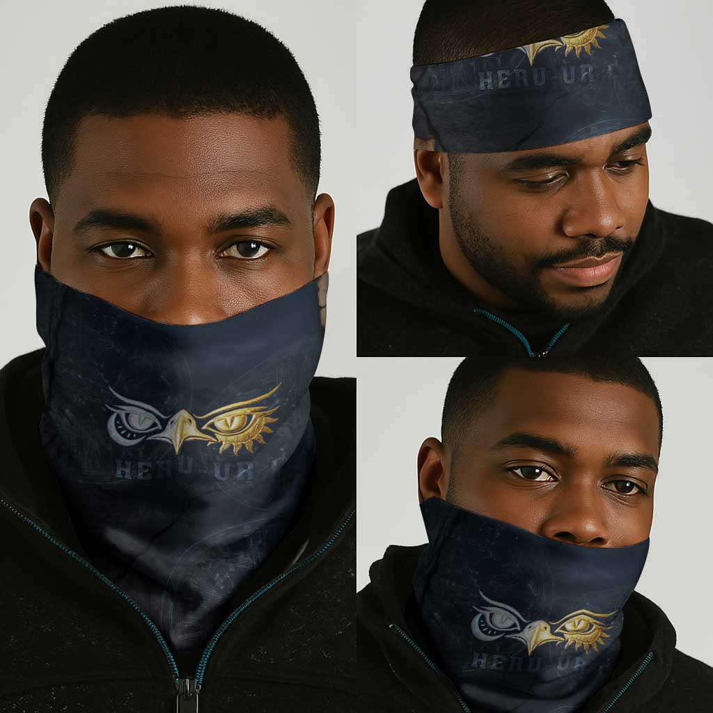 Heru-Ur Falcon Eyes Neck Gaiter Solar Disk Ancient Egyptian Mythology in Dark Stone