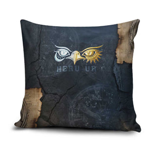 Heru-Ur Falcon Eyes Pillow Cover Solar Disk Ancient Egyptian Mythology in Dark Stone