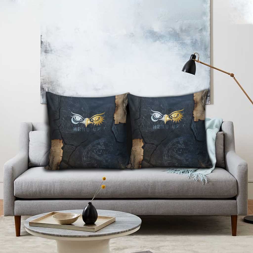 Heru-Ur Falcon Eyes Pillow Cover Solar Disk Ancient Egyptian Mythology in Dark Stone