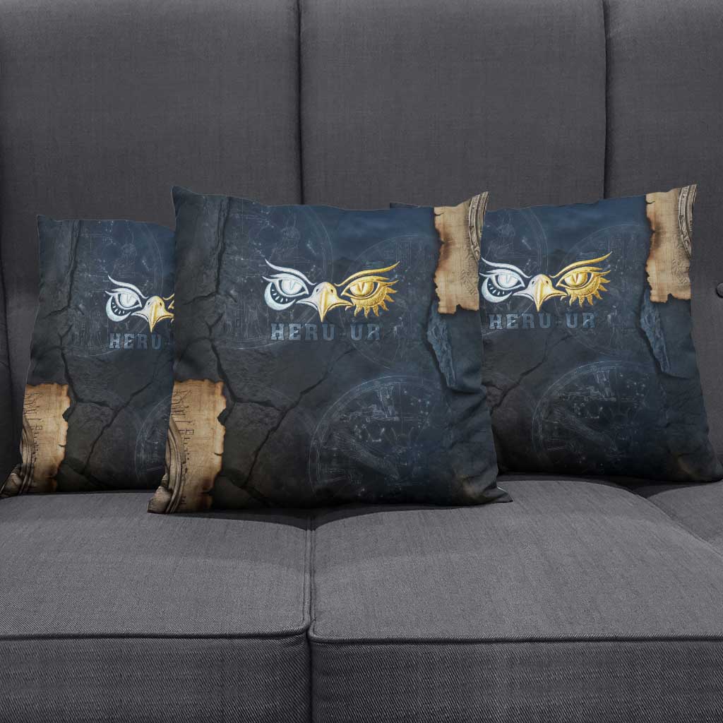 Heru-Ur Falcon Eyes Pillow Cover Solar Disk Ancient Egyptian Mythology in Dark Stone