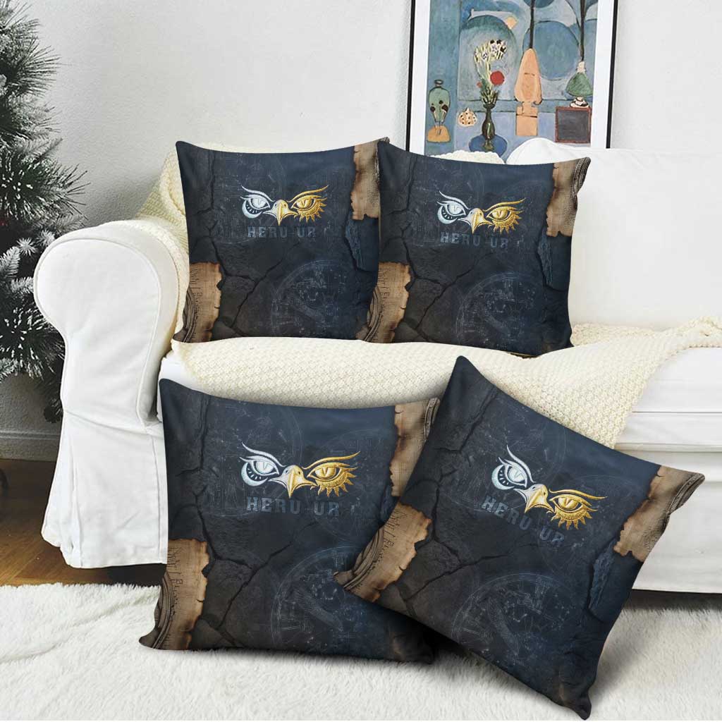 Heru-Ur Falcon Eyes Pillow Cover Solar Disk Ancient Egyptian Mythology in Dark Stone