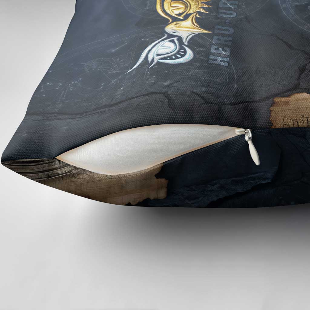 Heru-Ur Falcon Eyes Pillow Cover Solar Disk Ancient Egyptian Mythology in Dark Stone