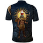 Heru-Ur Falcon Eyes Polo Shirt Solar Disk Ancient Egyptian Mythology in Dark Stone