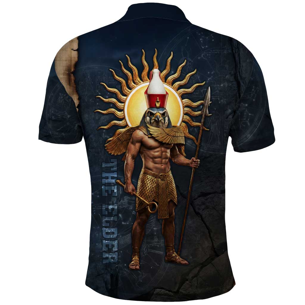 Heru-Ur Falcon Eyes Polo Shirt Solar Disk Ancient Egyptian Mythology in Dark Stone
