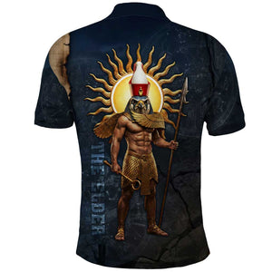 Heru-Ur Falcon Eyes Polo Shirt Solar Disk Ancient Egyptian Mythology in Dark Stone